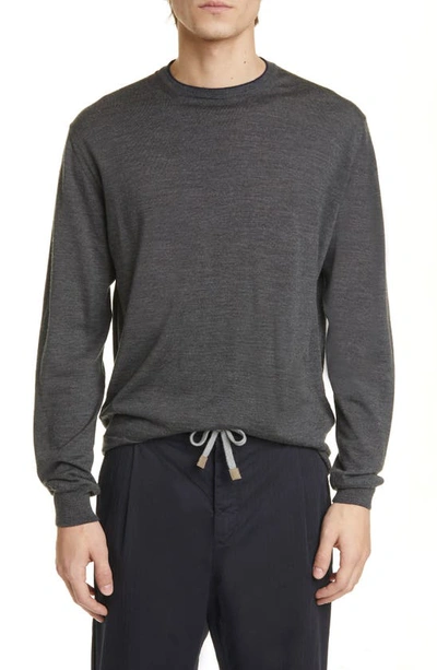 Shop Eleventy Fine Gauge Merino Wool & Silk Crewneck Sweater In Grey