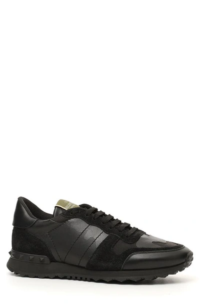 Shop Valentino Camo Rockrunner Sneaker In Black/ Black