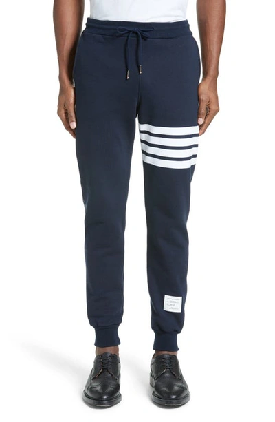 Shop Thom Browne Stripe Jogger Pants In Navy