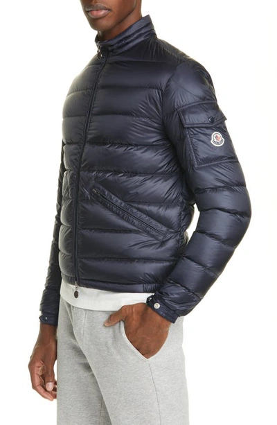 Shop Moncler Quilted Nylon Down Jacket In Blue