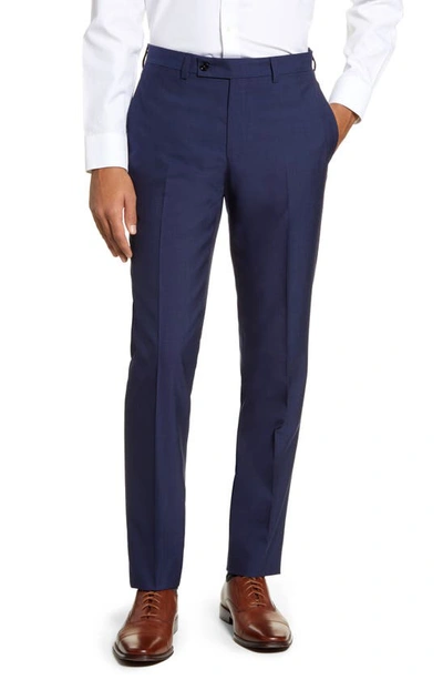 Shop Ted Baker Jefferson Flat Front Solid Wool Trousers In Blue
