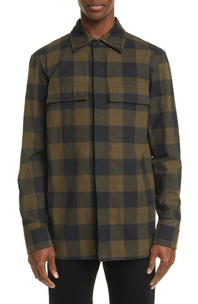 Shop Bottega Veneta Buffalo Check Flannel Shirt In Black/ Army