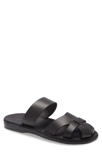 Shop Jerusalem Sandals Adino Slide Sandal In Black Leather