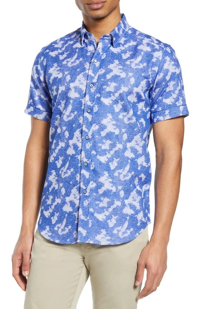 Shop Robert Graham Ward Camo Jacquard Short Sleeve Button-up Shirt In Blue