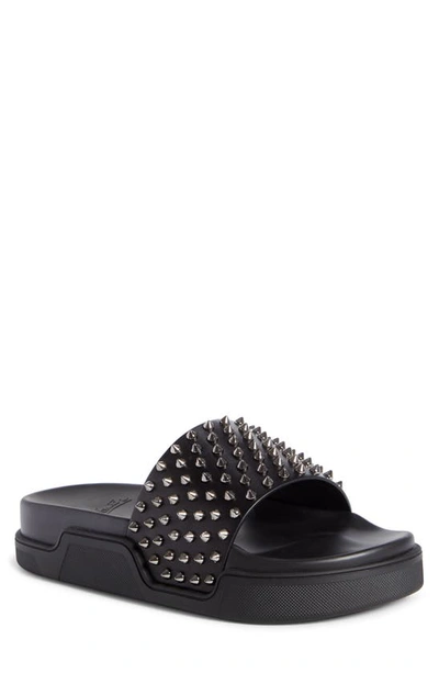 Christian Louboutin White Pool Fun Flat Sandals In Black | ModeSens