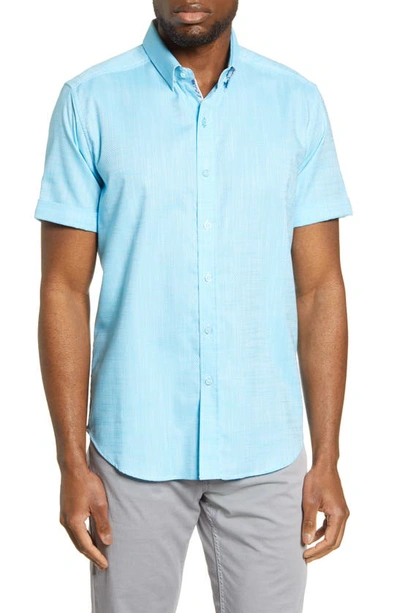 Shop Robert Graham Jackson Regular Fit Short Sleeve Button-up Shirt In Aqua