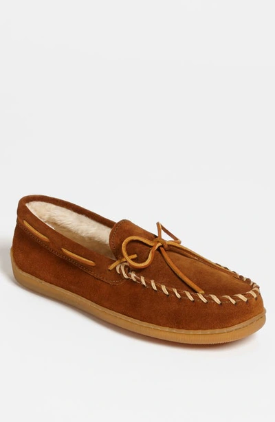 Shop Minnetonka Lined Hardsole Slipper In Brown Suede