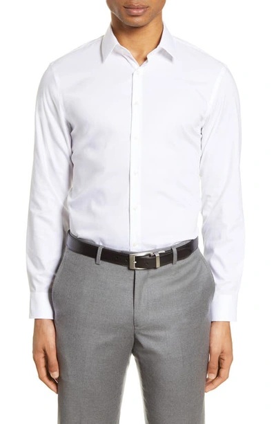 Shop Nordstrom Men's Shop Extra Trim Fit Non-iron Solid Stretch Dress Shirt In White