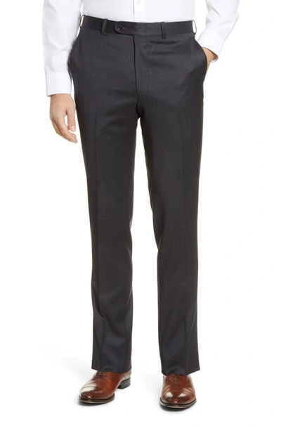 Shop Peter Millar Harker Flat Front Solid Stretch Wool Dress Pants In Charcoal