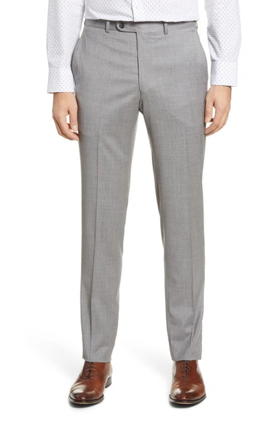 Shop Peter Millar Harker Flat Front Solid Stretch Wool Dress Pants In Light Grey