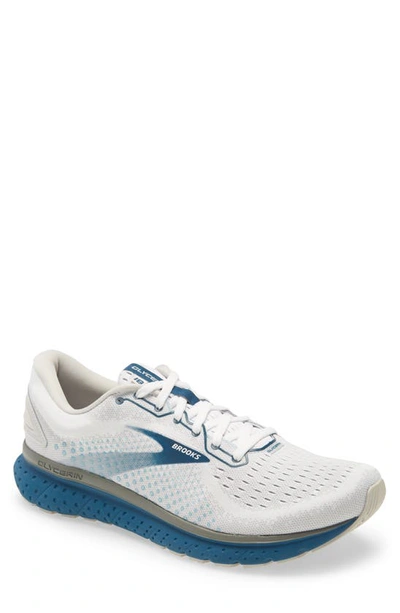 Shop Brooks Glycerin 18 Running Shoe In White/ Grey/ Poseidon