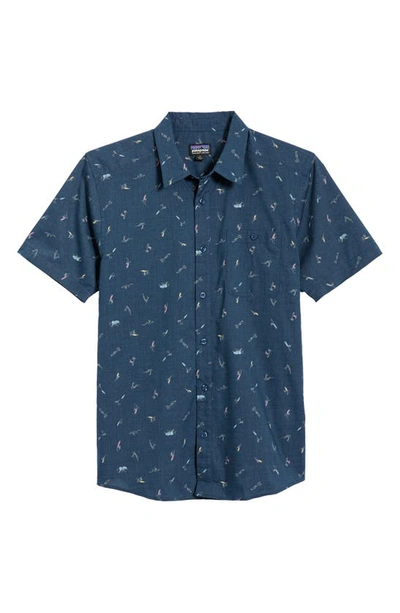 Shop Patagonia Go To Regular Fit Short Sleeve Shirt In Surfers/ Stone Blue