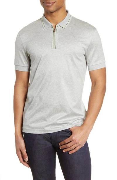 Shop Hugo Boss Paras Heathered Cotton Polo Shirt In Grey
