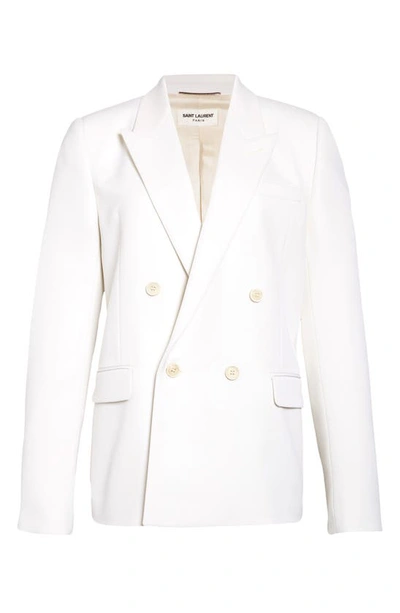 Shop Saint Laurent Double Breasted White Wool Sport Coat In Ivory