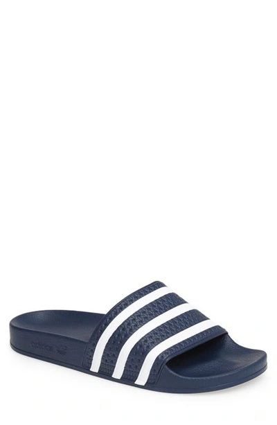 Shop Adidas Originals Adilette Stripe Sport Slide In Navy/ White/ Navy