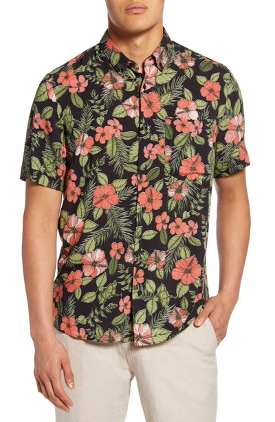 Shop Hugo Ekilio Relaxed Fit Floral Short Sleeve Button-down Shirt In Black