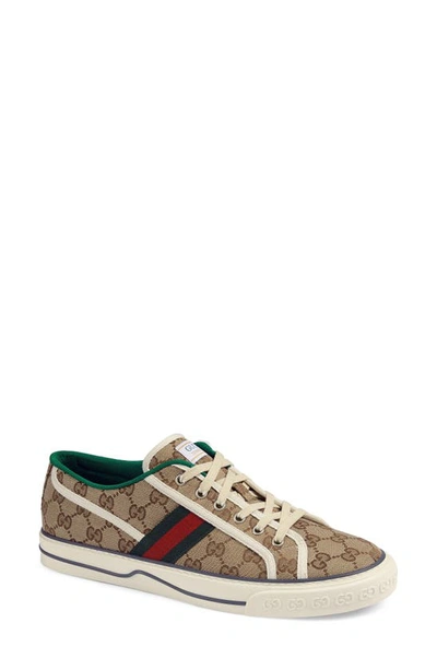 Shop Gucci Web Canvas Low Top Sneaker In Beige Ebony