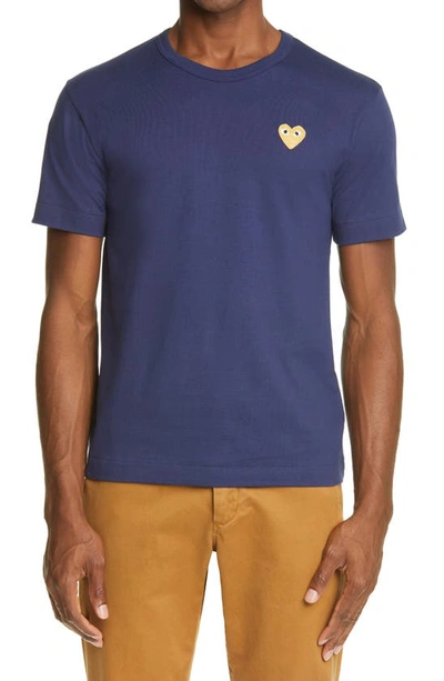 Comme Garçons Heart Crewneck Tee In Navy | ModeSens