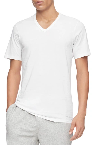 Shop Calvin Klein 3-pack Slim Fit Cotton V-neck T-shirt In White