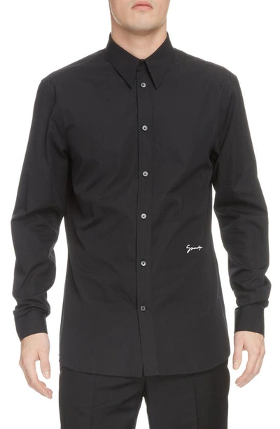 Shop Givenchy Signature Logo Contemporary Fit Button-up Shirt In Black/white