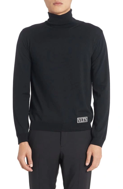 Shop Valentino Cotton Turtleneck Sweater In Black