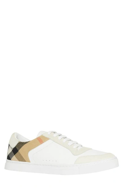 Shop Burberry Reeth Check Trim Low Top Sneaker In Optic White