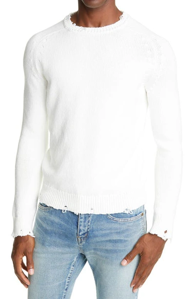 Shop Saint Laurent Distressed Crewneck Sweater In Natural