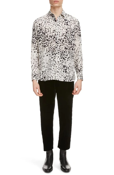 Shop Saint Laurent Print Silk Shirt In White/ Black