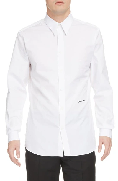 Shop Givenchy Signature Logo Contemporary Fit Button-up Shirt In White/black