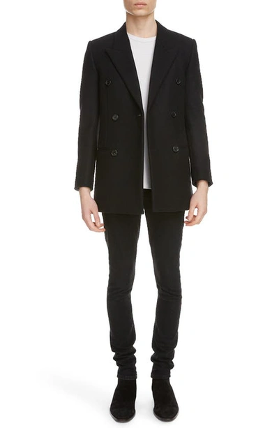Shop Saint Laurent Double Breasted Wool Jacket In Black