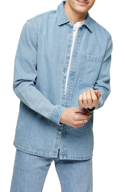 Shop Topman Denim Slim Fit Shirt In Mid Blue