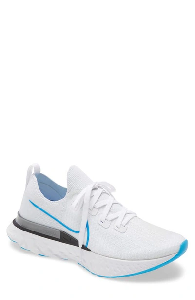 Nike React Infinity Run Flyknit Running Shoe In True White/ Photo Blue/ White