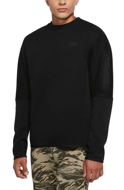 Shop Nike Sportswear Tech Fleece Crewneck Sweatshirt In Black/ Black