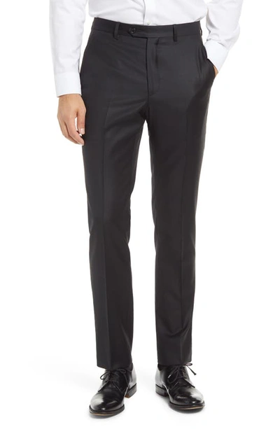 Santorelli Roma Flat Front Wool Dress Pants In Black