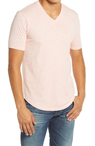 Shop Goodlife Sun Faded Curved Hem Cotton Slub T-shirt In Peach Melba