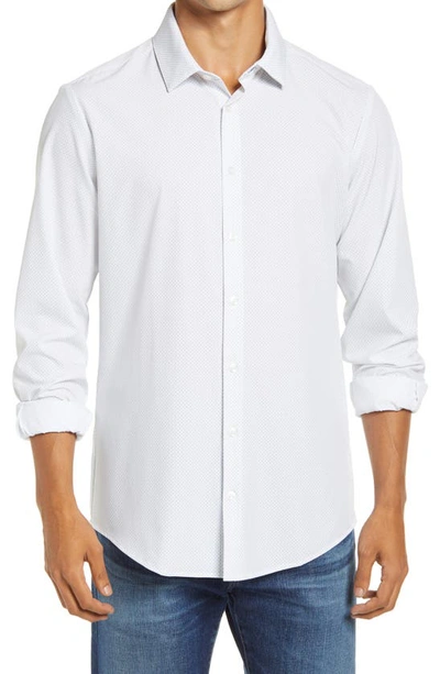 Shop Mizzen + Main Leeward Trim Fit Ditsy Medallion Button-up Performance Shirt In White Geo Dot Print