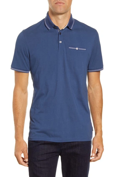 Shop Ted Baker Tortila Slim Fit Tipped Pocket Polo In Mid-blue