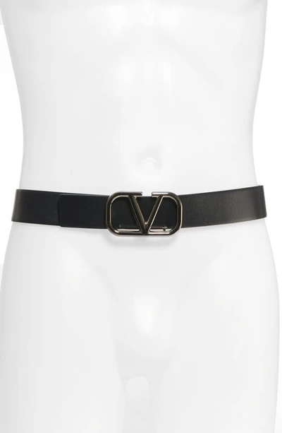 Shop Valentino Vlogo Buckle Leather Belt In Black