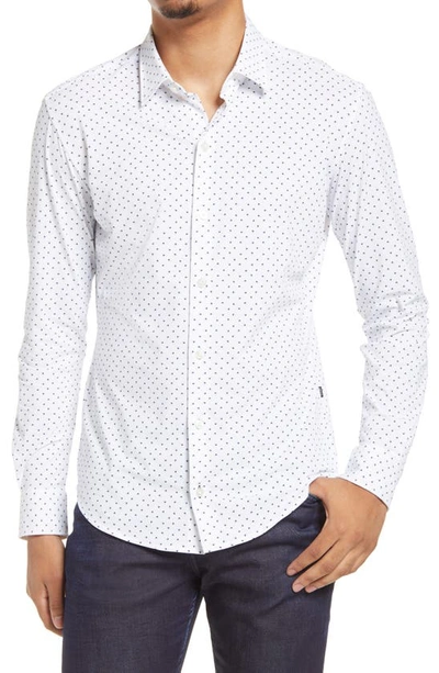 Shop Hugo Boss Robbie Slim Fit Knit Button-up Shirt In White