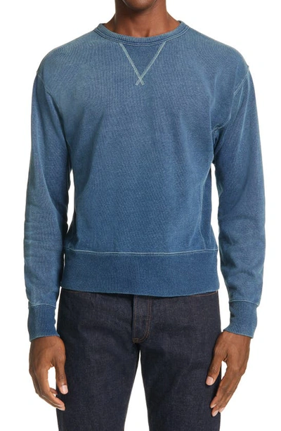 Shop Rrl Washed Indigo Crewneck Sweatshirt In Washed Blue Indigo