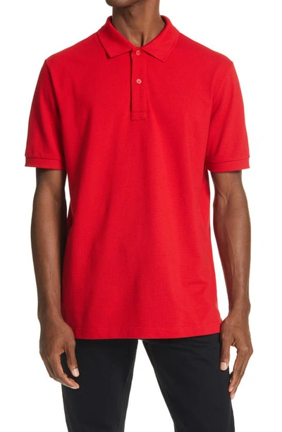 Shop Bottega Veneta Short Sleeve Piqué Polo In Red