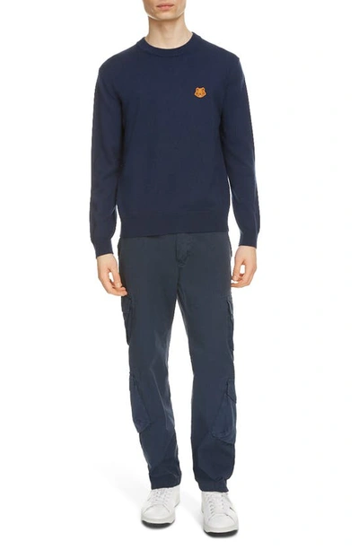 Shop Kenzo Tiger Crest Crewneck Wool Sweater In Navy Blue