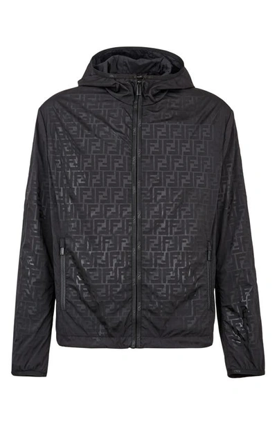 Shop Fendi Ff Logo Packable Hooded Jacket In Black F0gme