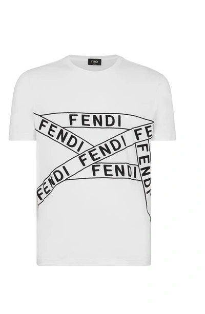 Shop Fendi Logo Tape Embroidered Graphic Tee In White F0znm