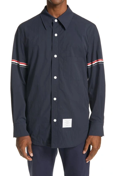Shop Thom Browne Snap Nylon Shirt Jacket In Navy