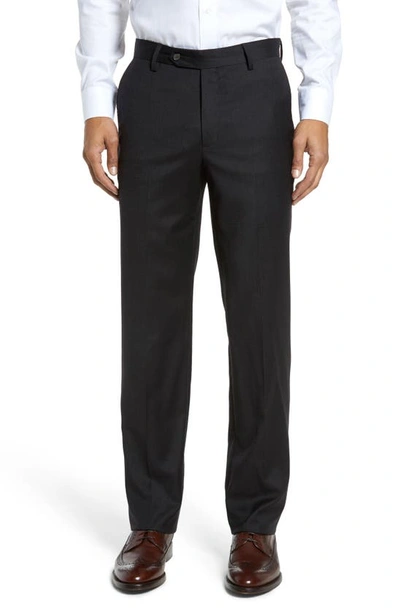 Shop Berle Flat Front Modern Fit Gabardine Stretch Wool Trousers In Charcoal