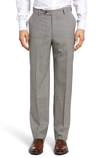 Shop Berle Flat Front Houndstooth Wool Trousers In Charcoal