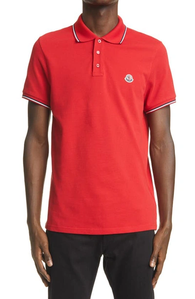 Shop Moncler Maglia Tipped Pique Polo In Red