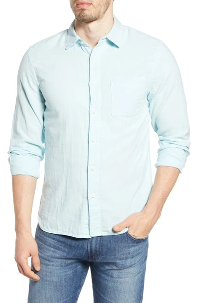 Shop Kato The Ripper Button-up Organic Cotton Gauze Shirt In Aqua Blue