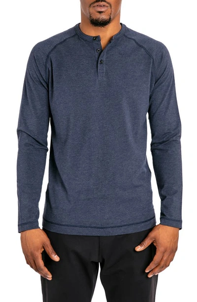 Shop Public Rec Go-to Long Sleeve Performance Henley T-shirt In Heather Navy